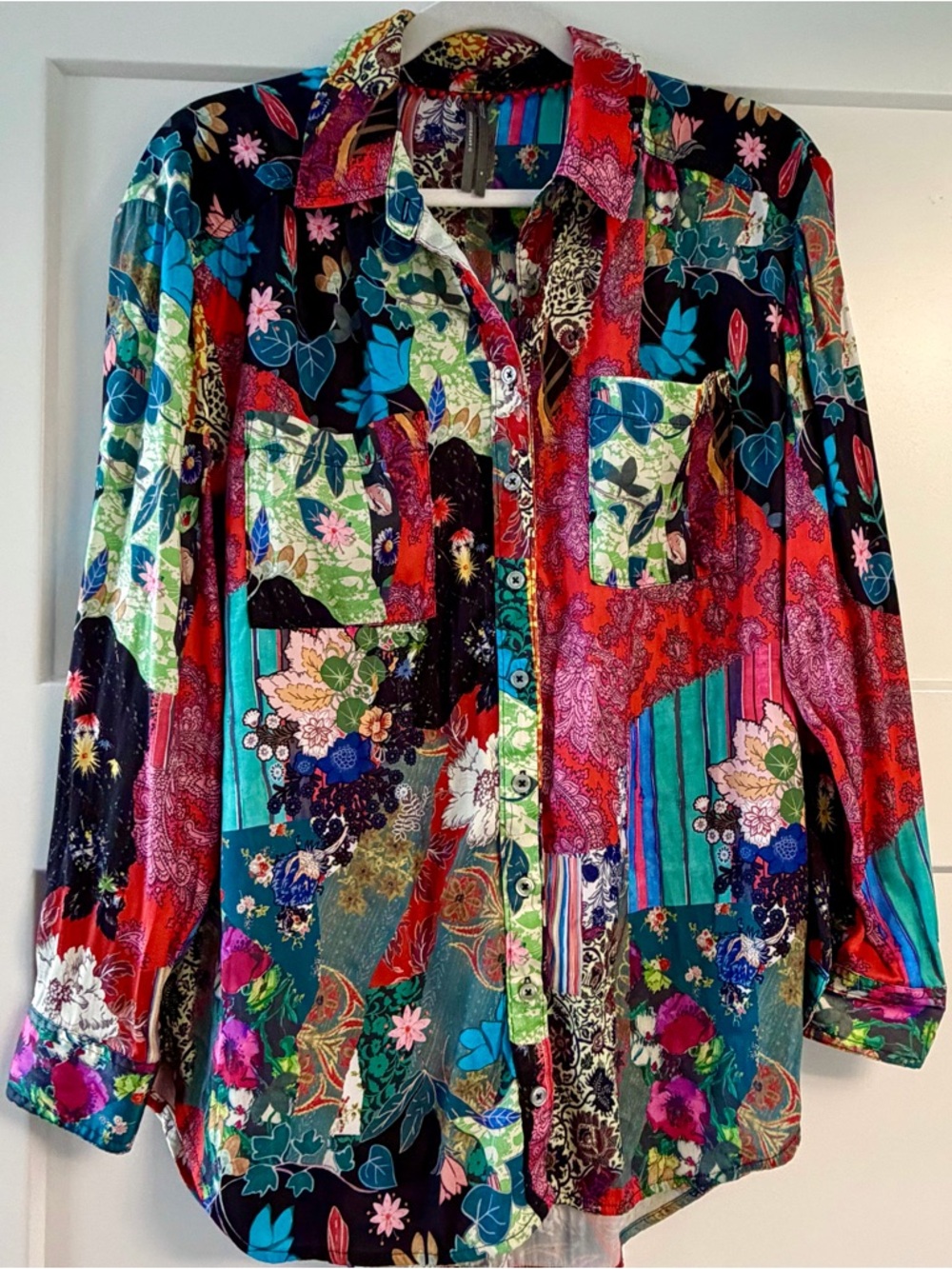 Anthropologie The Brielle Relaxed Buttondown Blouse Red Pattern Size M Like New